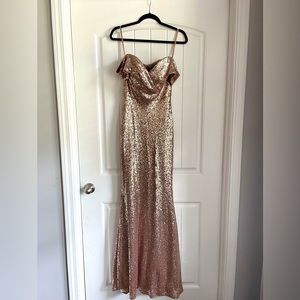 Revelry Rose Gold Bardot Sequin Dress
